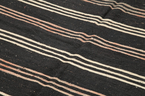 Striped Kilim Kahverengi Çizgili Keçi Tüyü El Dokuma Halısı 186x328 Agacan