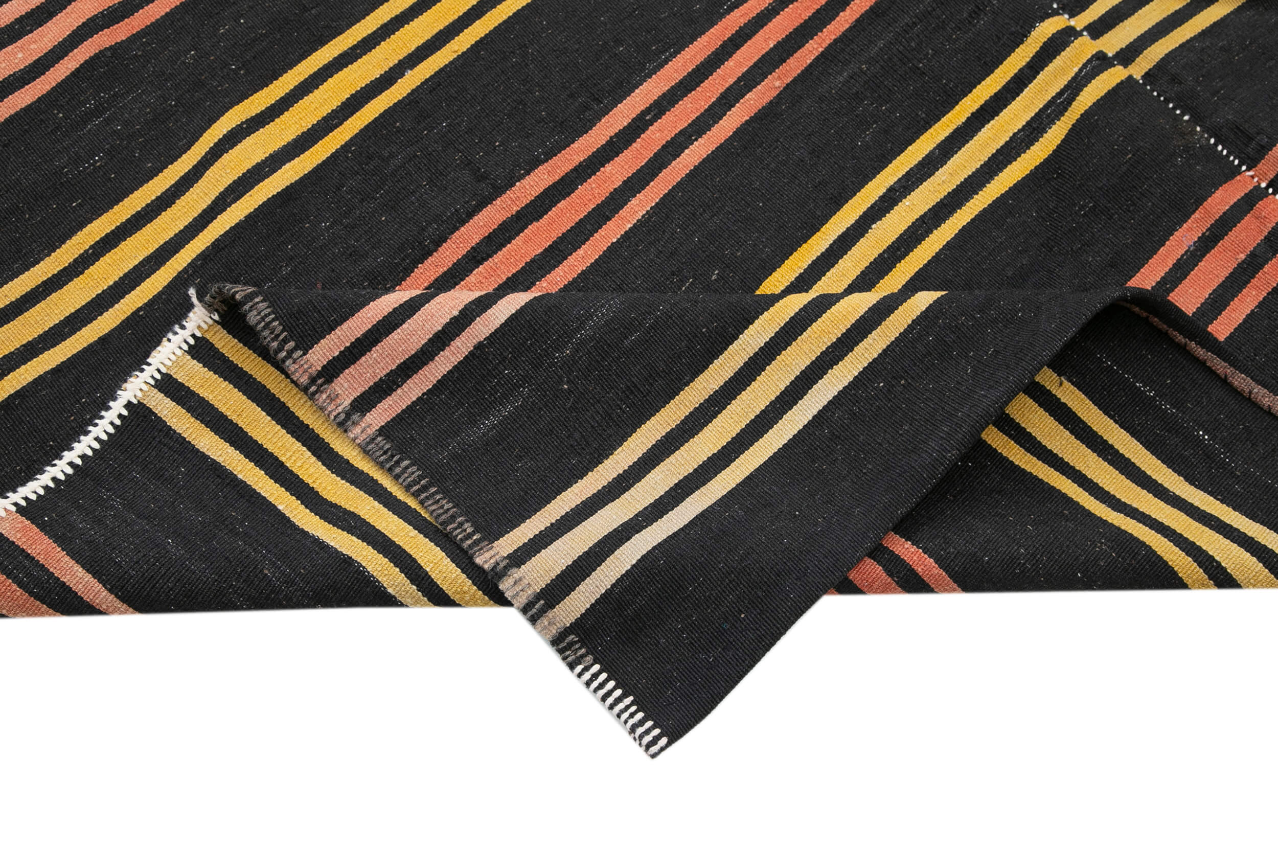 Striped Kilim Kahverengi Çizgili Keçi Tüyü El Dokuma Halısı 198x307 Agacan