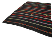 Striped Kilim Kahverengi Çizgili Keçi Tüyü El Dokuma Halısı 213x323 Agacan