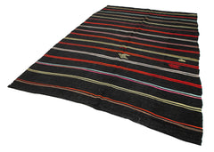 Striped Kilim Kahverengi Çizgili Keçi Tüyü El Dokuma Halısı 213x323 Agacan