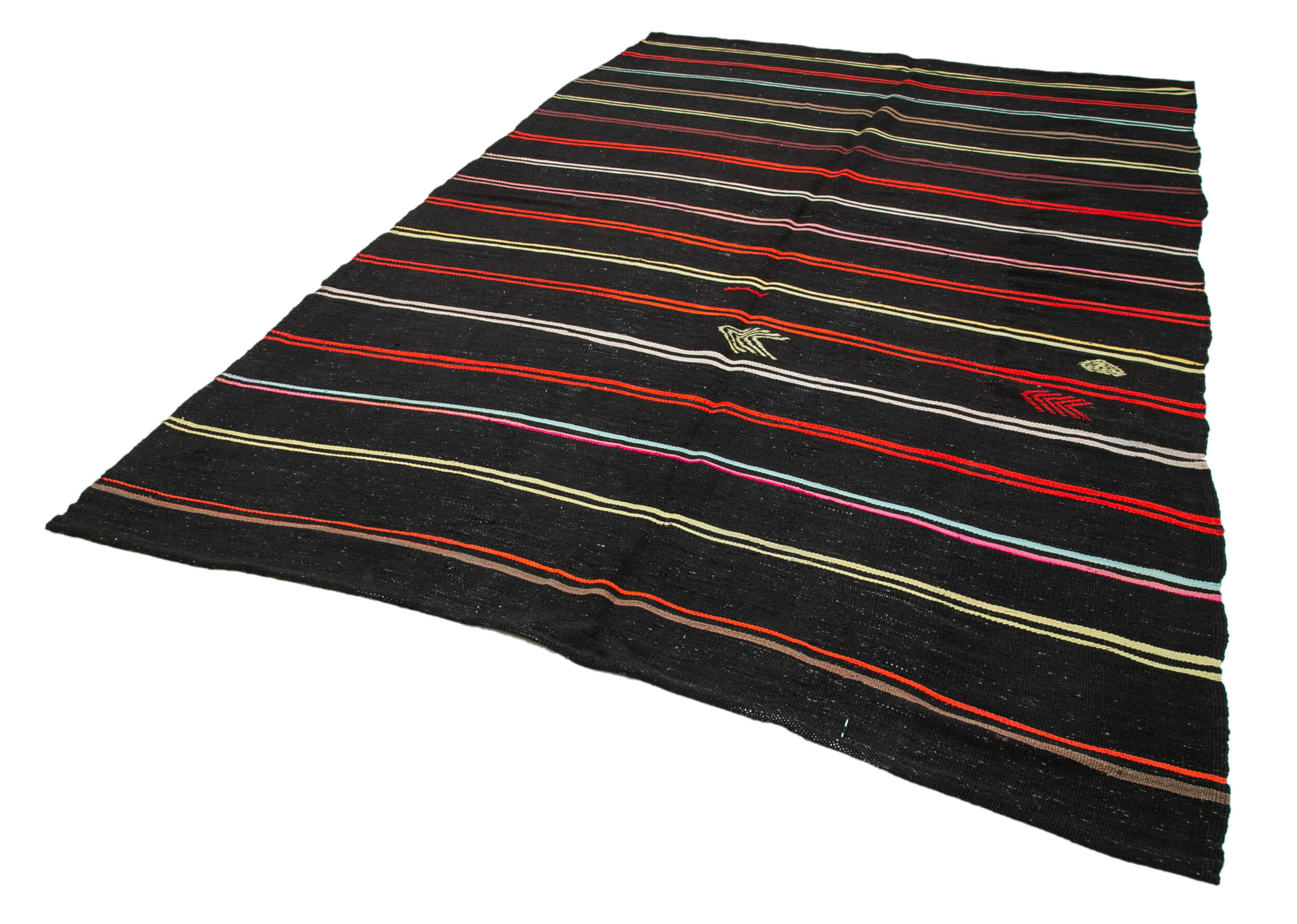 Striped Kilim Kahverengi Çizgili Keçi Tüyü El Dokuma Halısı 213x323 Agacan