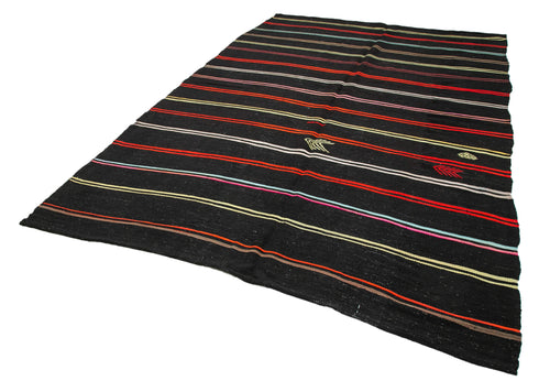 Striped Kilim Kahverengi Çizgili Keçi Tüyü El Dokuma Halısı 213x323 Agacan