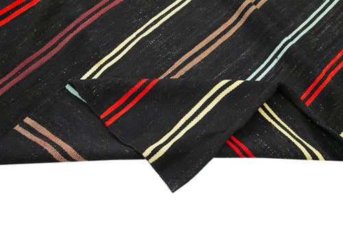 Striped Kilim Kahverengi Çizgili Keçi Tüyü El Dokuma Halısı 213x323 Agacan