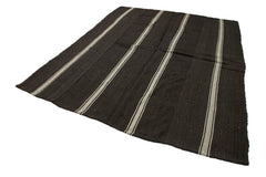 Striped Kilim Kahverengi Çizgili Keçi Tüyü El Dokuma Halısı 229x285 Agacan