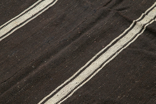 Striped Kilim Kahverengi Çizgili Keçi Tüyü El Dokuma Halısı 229x285 Agacan