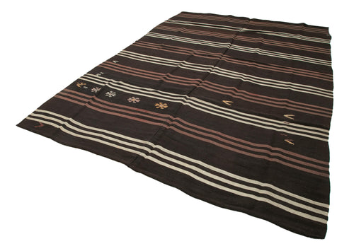Striped Kilim Kahverengi Çizgili Keçi Tüyü El Dokuma Halısı 225x338 Agacan