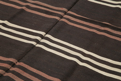 Striped Kilim Kahverengi Çizgili Keçi Tüyü El Dokuma Halısı 225x338 Agacan