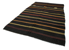 Striped Kilim Kahverengi Çizgili Keçi Tüyü El Dokuma Halısı 202x345 Agacan