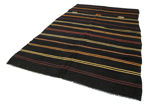 Striped Kilim Kahverengi Çizgili Keçi Tüyü El Dokuma Halısı 202x345 Agacan