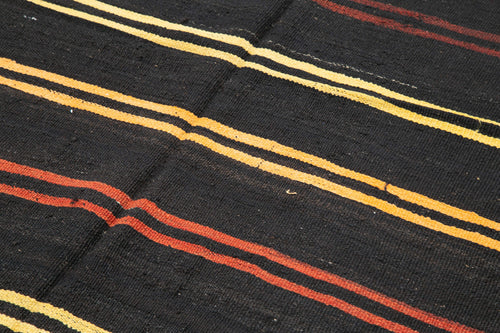 Striped Kilim Kahverengi Çizgili Keçi Tüyü El Dokuma Halısı 202x345 Agacan