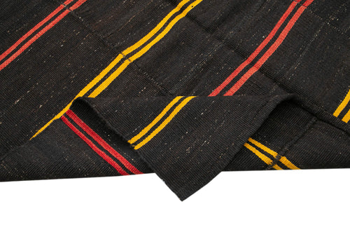 Striped Kilim Kahverengi Çizgili Keçi Tüyü El Dokuma Halısı 172x418 Agacan