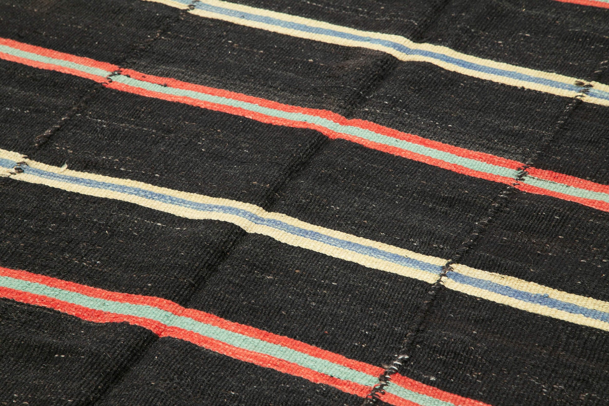 Striped Kilim Kahverengi Çizgili Keçi Tüyü El Dokuma Halısı 200x373 Agacan