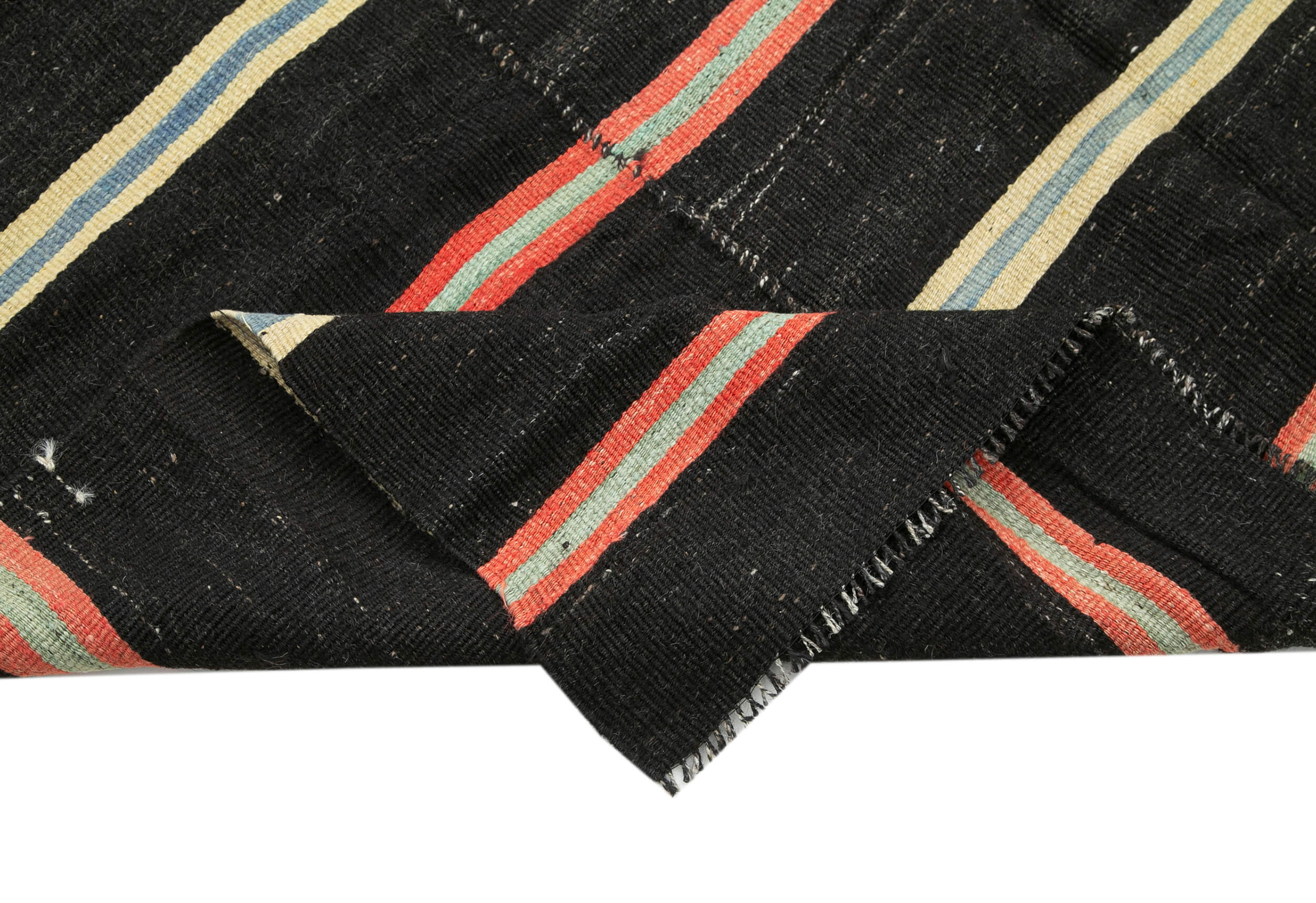 Striped Kilim Kahverengi Çizgili Keçi Tüyü El Dokuma Halısı 200x373 Agacan