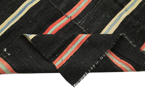 Striped Kilim Kahverengi Çizgili Keçi Tüyü El Dokuma Halısı 200x373 Agacan