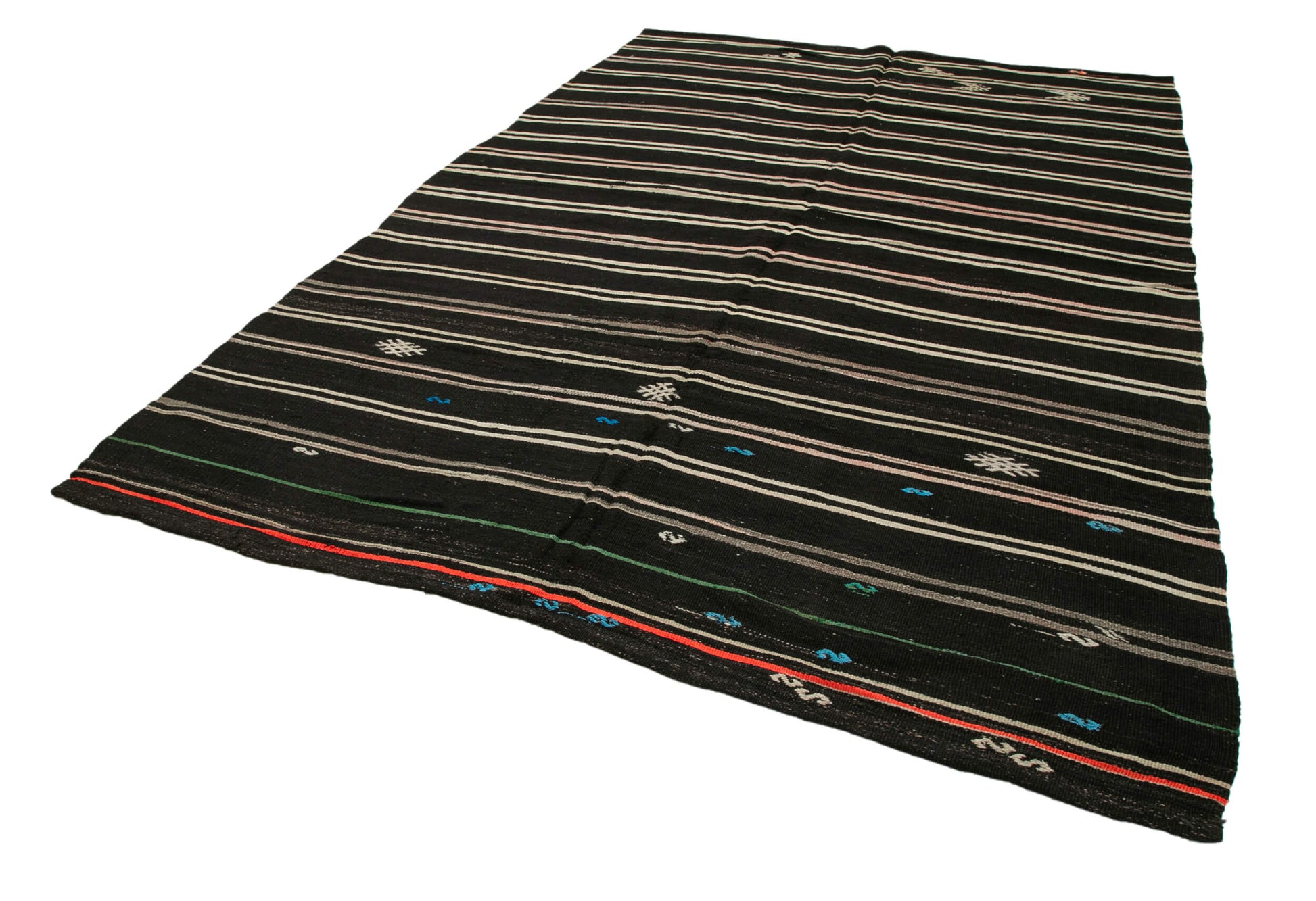 Striped Kilim Kahverengi Çizgili Keçi Tüyü El Dokuma Halısı 203x340 Agacan