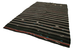 Striped Kilim Kahverengi Çizgili Keçi Tüyü El Dokuma Halısı 203x340 Agacan