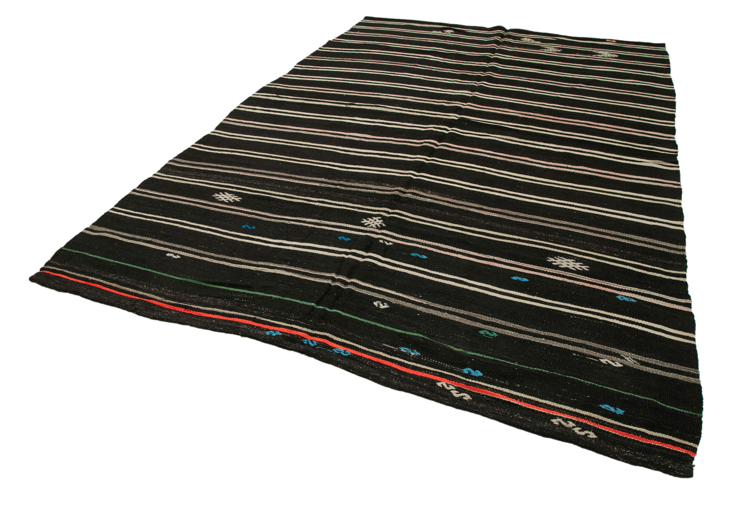 Striped Kilim Kahverengi Çizgili Keçi Tüyü El Dokuma Halısı 203x340 Agacan