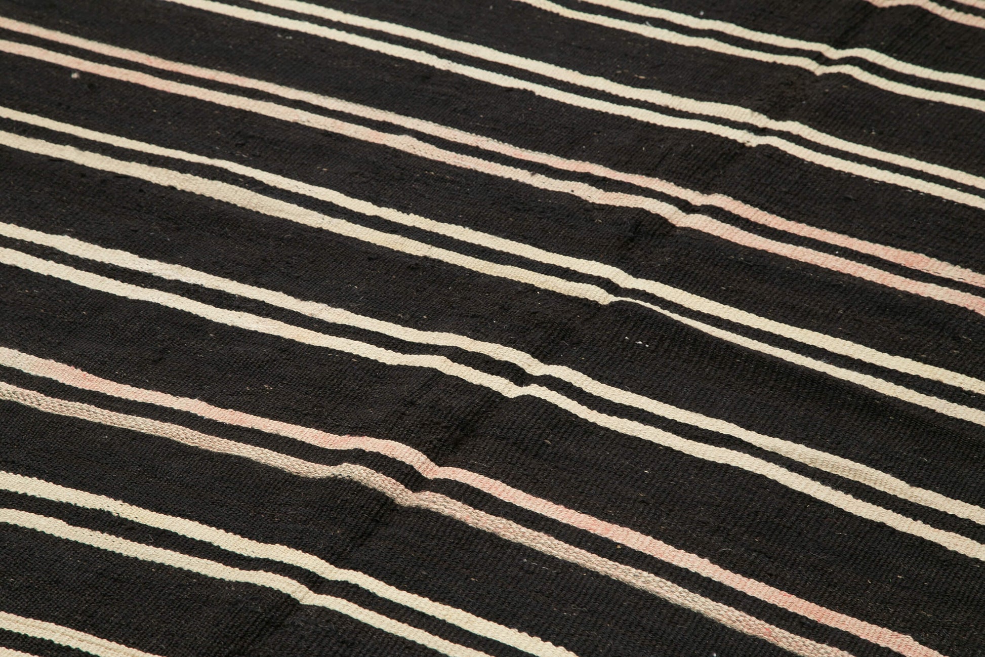 Striped Kilim Kahverengi Çizgili Keçi Tüyü El Dokuma Halısı 203x340 Agacan
