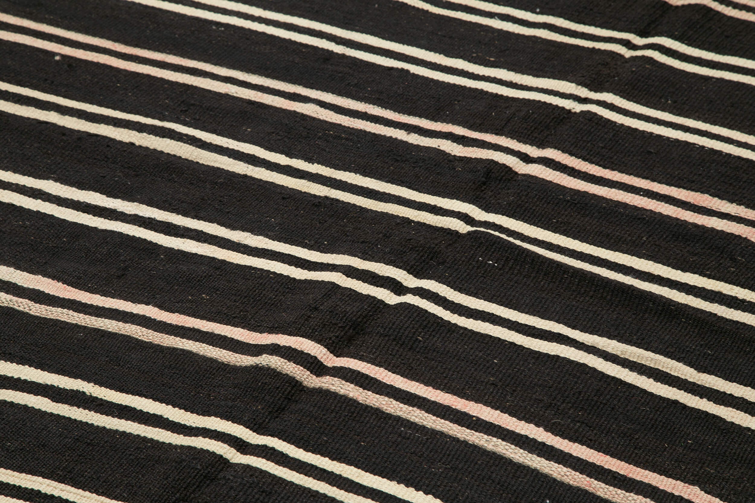 Striped Kilim Kahverengi Çizgili Keçi Tüyü El Dokuma Halısı 203x340 Agacan