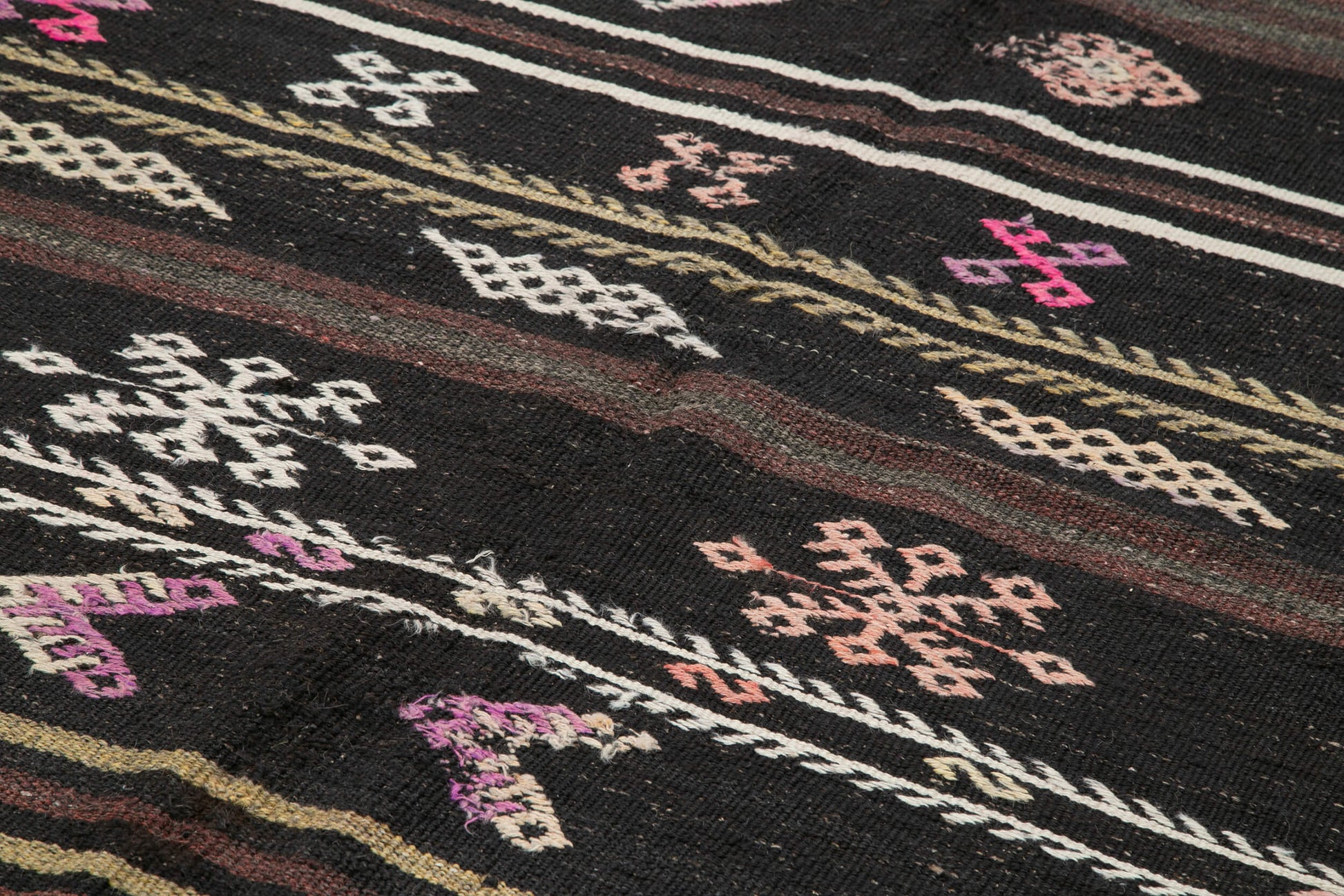 Striped Kilim Kahverengi Çizgili Keçi Tüyü El Dokuma Halısı 205x338 Agacan