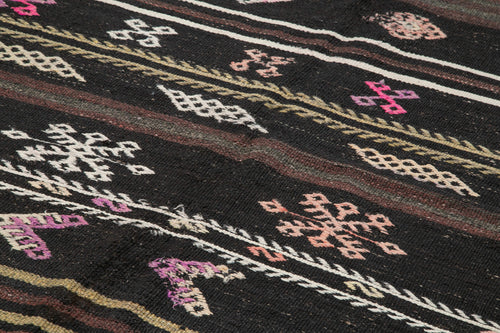 Striped Kilim Kahverengi Çizgili Keçi Tüyü El Dokuma Halısı 205x338 Agacan