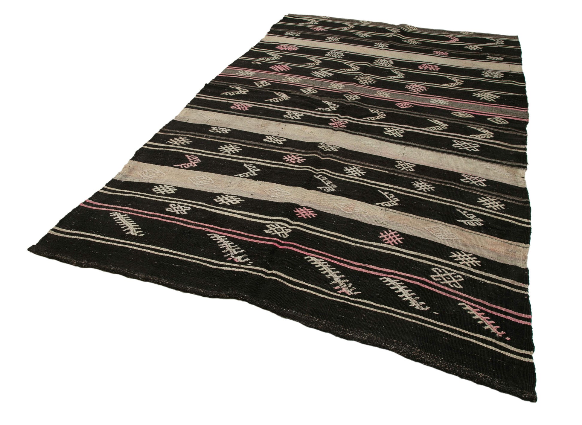 Striped Kilim Kahverengi Çizgili Keçi Tüyü El Dokuma Halısı 193x328 Agacan