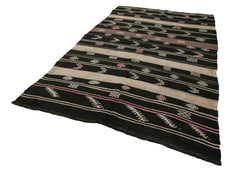 Striped Kilim Kahverengi Çizgili Keçi Tüyü El Dokuma Halısı 193x328 Agacan