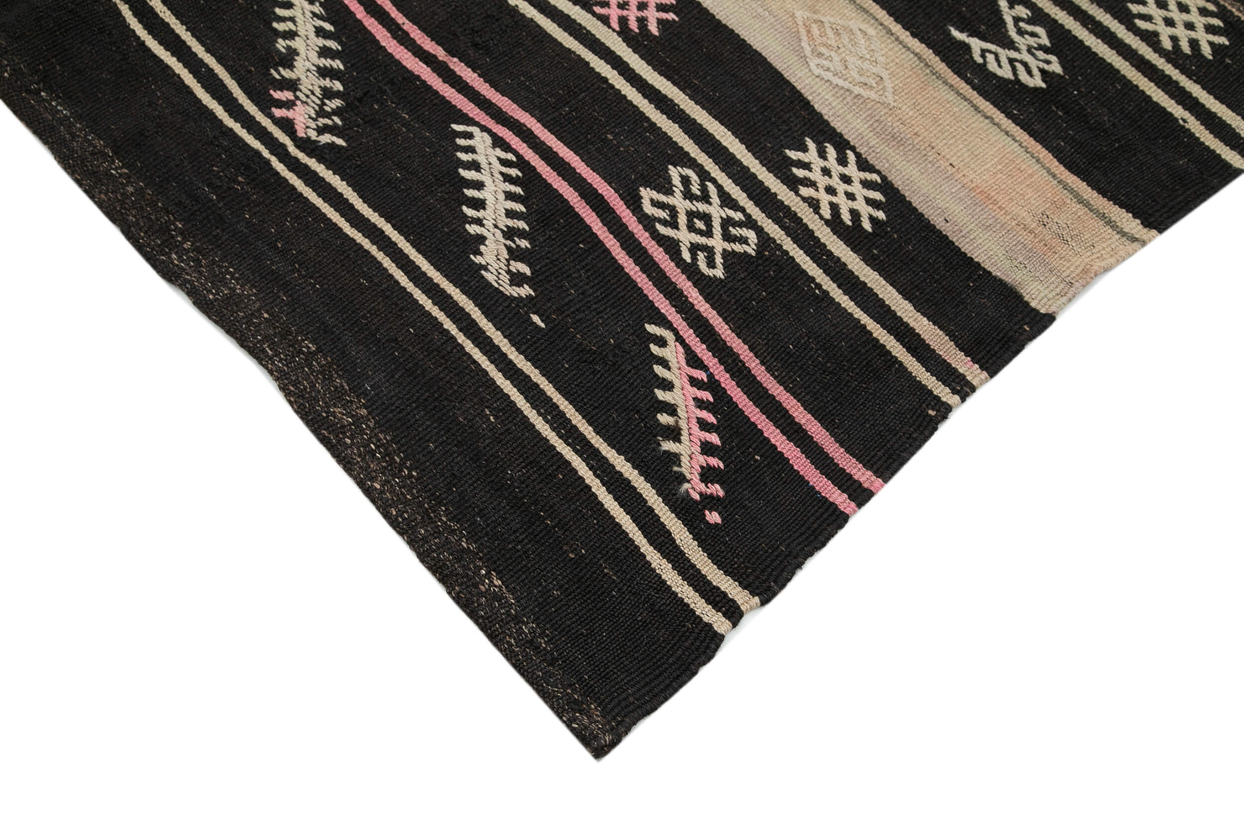 Striped Kilim Kahverengi Çizgili Keçi Tüyü El Dokuma Halısı 193x328 Agacan