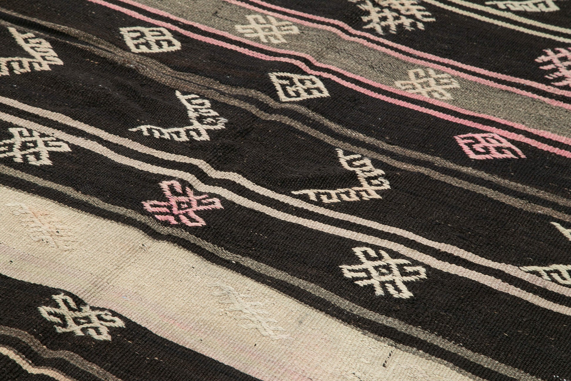 Striped Kilim Kahverengi Çizgili Keçi Tüyü El Dokuma Halısı 193x328 Agacan