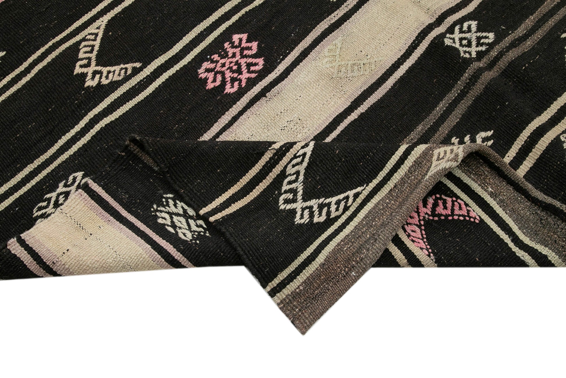 Striped Kilim Kahverengi Çizgili Keçi Tüyü El Dokuma Halısı 193x328 Agacan