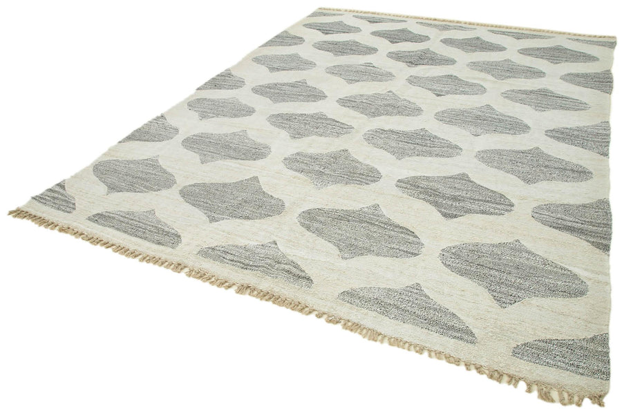 Scrap Gri Geometrik Pamuk Yün El Dokuma Halısı 240x315 Agacan