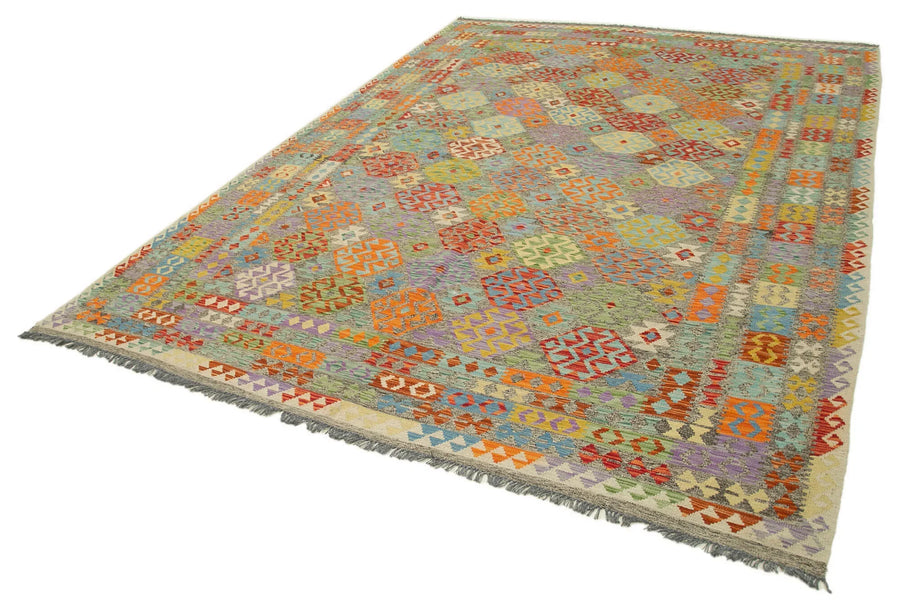 Scrap Turuncu Geometrik Pamuk Yün El Dokuma Halısı 254x347 Agacan