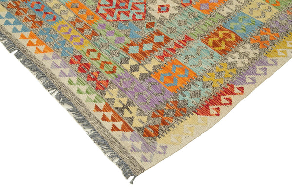 Scrap Turuncu Geometrik Pamuk Yün El Dokuma Halısı 254x347 Agacan