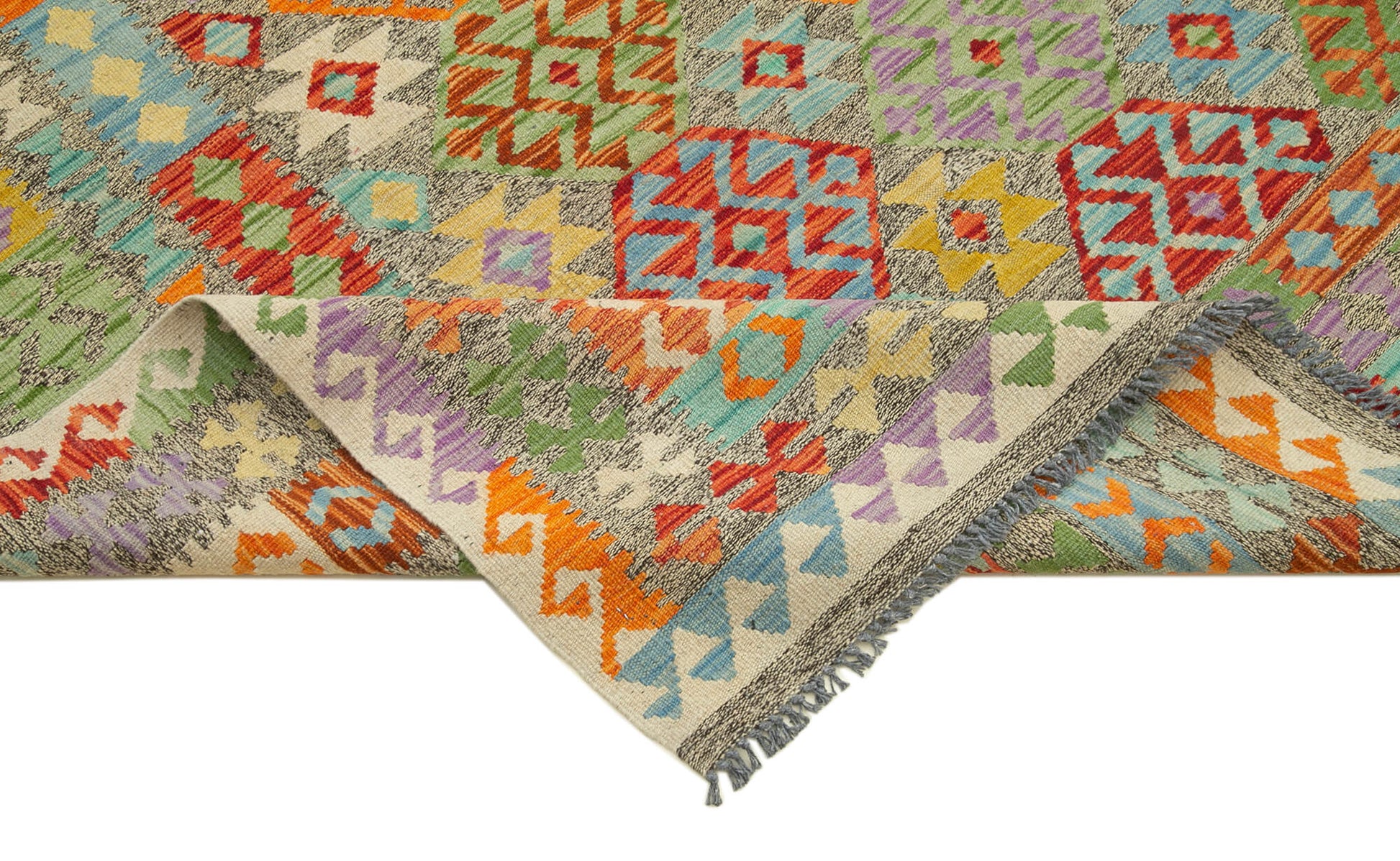 Scrap Turuncu Geometrik Pamuk Yün El Dokuma Halısı 254x347 Agacan