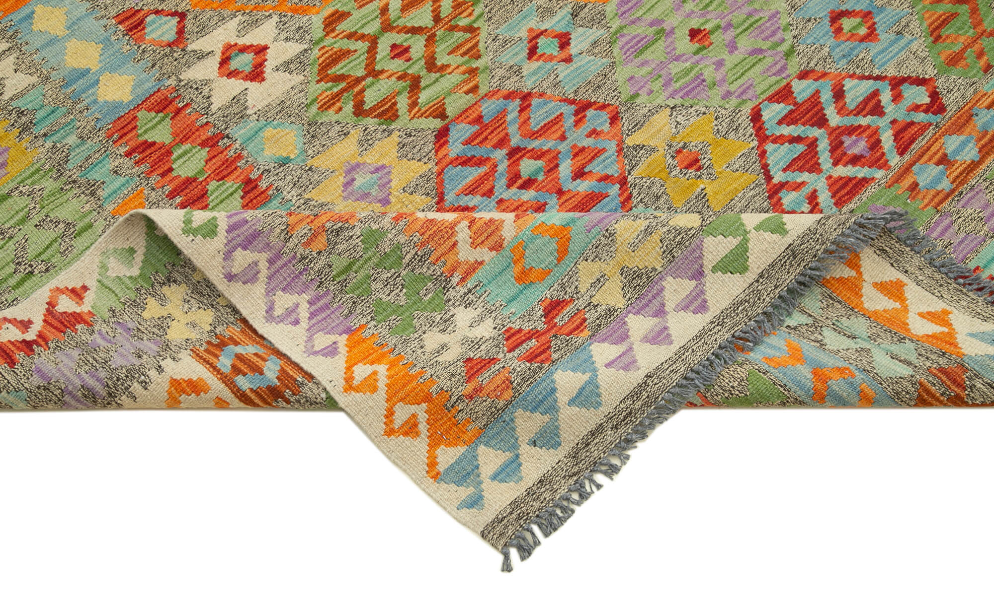 Scrap Turuncu Geometrik Pamuk Yün El Dokuma Halısı 254x347 Agacan