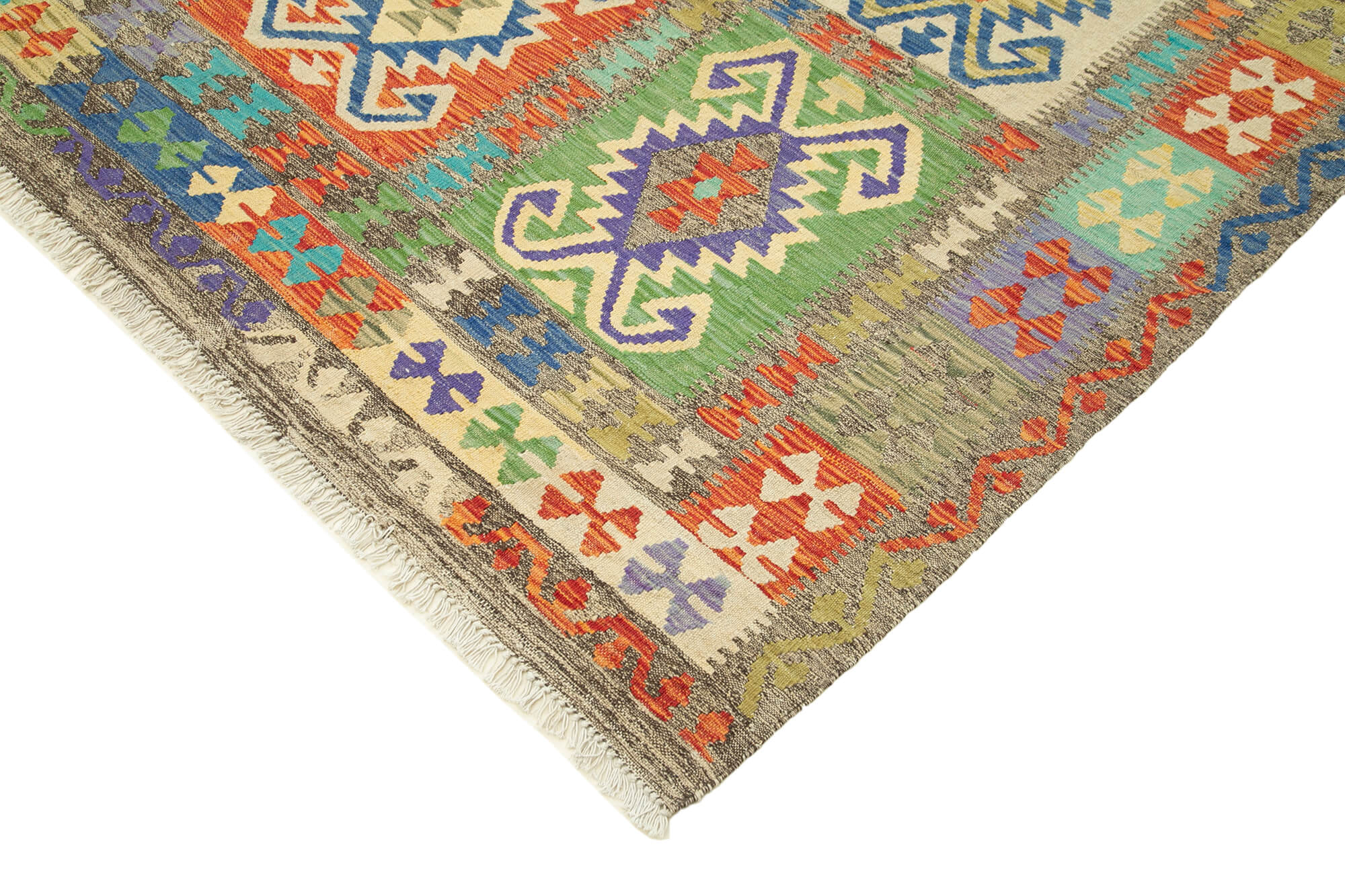 Scrap Yeşil Geometrik Pamuk Yün El Dokuma Halısı 262x344 Agacan