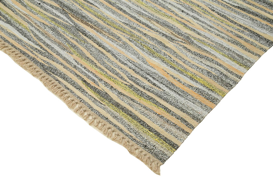 Beige and Grey Striped Vintage Turkish Rug 283x411 cm (9'3" x 13'6") – in the hallway