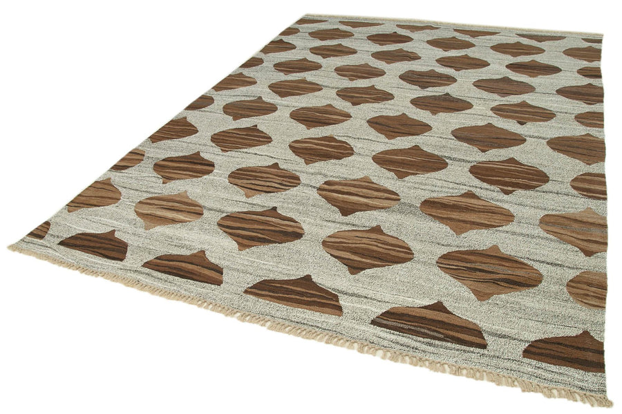 Scrap Mavi Geometrik Pamuk Yün El Dokuma Halısı 236x323 Agacan