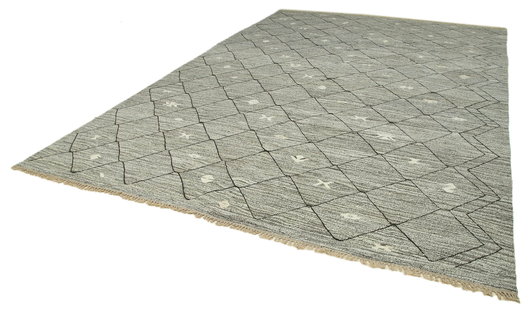 Scrap Siyah Geometrik Pamuk Yün El Dokuma Halısı 308x435 Agacan