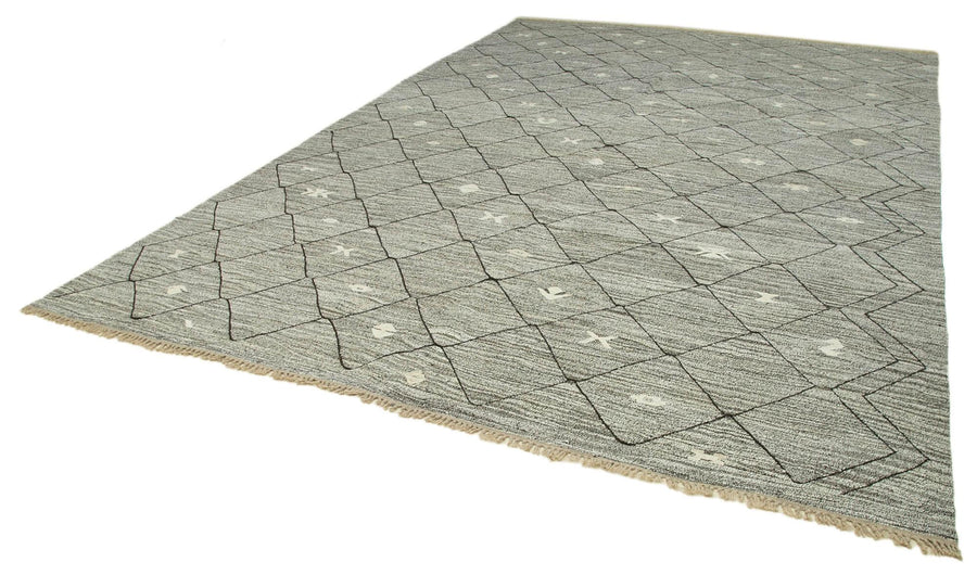 Scrap Siyah Geometrik Pamuk Yün El Dokuma Halısı 308x435 Agacan