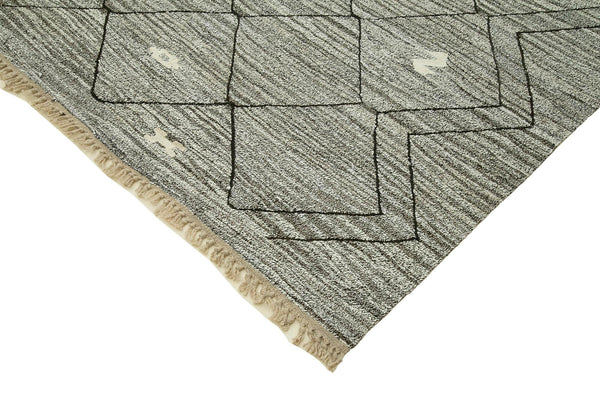 Scrap Siyah Geometrik Pamuk Yün El Dokuma Halısı 308x435 Agacan