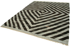 Scrap Gri Geometrik Pamuk Yün El Dokuma Halısı 253x318 Agacan