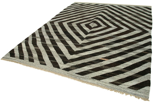 Scrap Gri Geometrik Pamuk Yün El Dokuma Halısı 253x318 Agacan