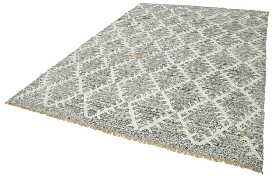 Scrap Gri Geometrik Pamuk Yün El Dokuma Halısı 254x350 Agacan
