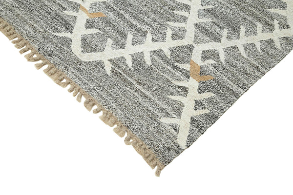 Scrap Gri Geometrik Pamuk Yün El Dokuma Halısı 254x350 Agacan