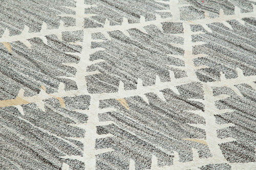 Scrap Gri Geometrik Pamuk Yün El Dokuma Halısı 254x350 Agacan