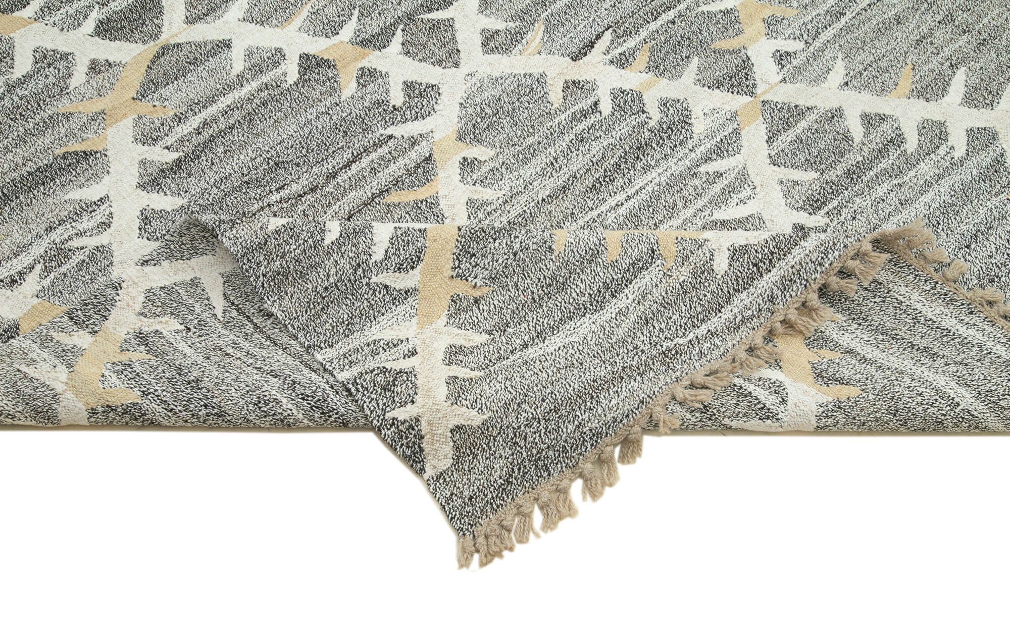 Scrap Gri Geometrik Pamuk Yün El Dokuma Halısı 254x350 Agacan