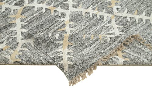 Scrap Gri Geometrik Pamuk Yün El Dokuma Halısı 254x350 Agacan