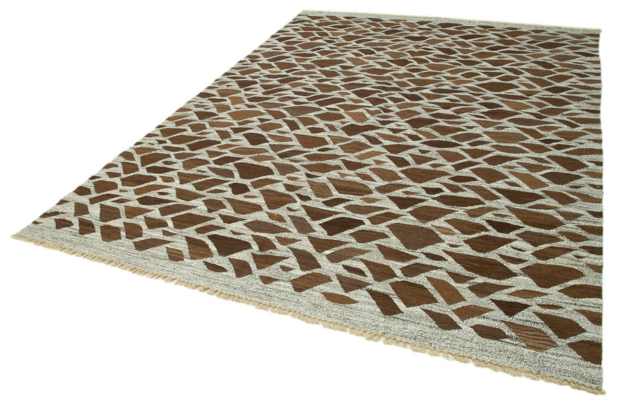 Scrap Gri Geometrik Pamuk Yün El Dokuma Halısı 244x326 Agacan