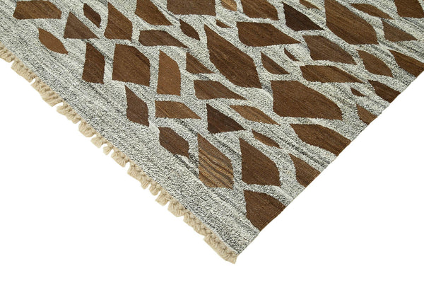 Scrap Gri Geometrik Pamuk Yün El Dokuma Halısı 244x326 Agacan